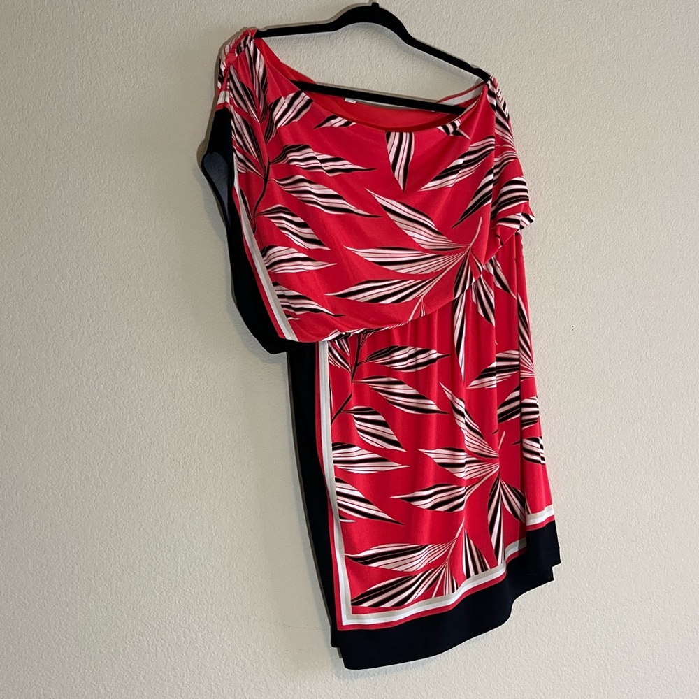 New York & Company Size XL Dress Red/Orange, Black, White, and Beigish White